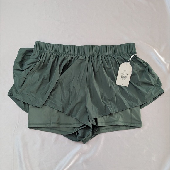 Blogilates Pants - New Blogilates Women's Ruffle Woven Mid-Rise Shorts Activewear Olive Green 1X